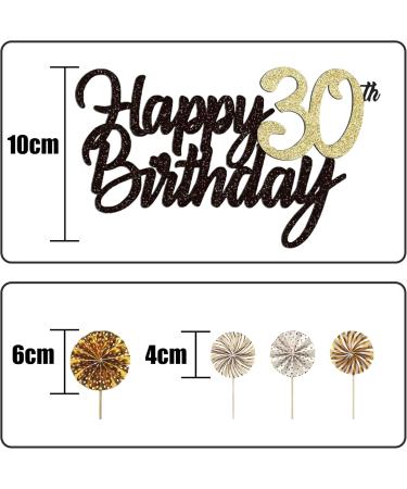 30th Birthday Cake Topper - Black Gold Tortendeko Cupcake Paper Compartment Decoration for Men & Women - Buy Online on GoSupps.com