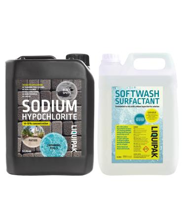 Sodium Hypochlorite & Softwash Surfactant - Patio Cleaner Outdoor Cleaning High Strength 2x5L