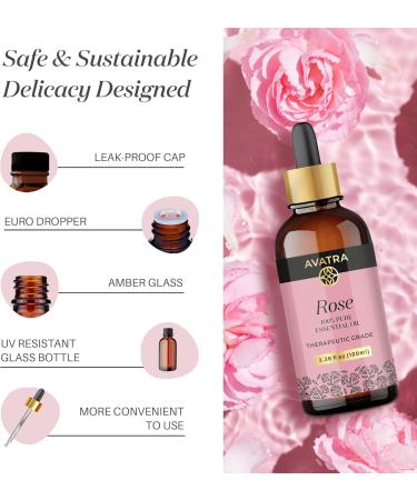 Avatra Rose Essential Oil 100ML (3.38 OZ) with Glass Dropper and Travel Bottle Pure and Natural Therapeutic Grade Lavender Oil for Diffuser Aromatherapy Massage and DIY Candle Products Rose 3.38 Fl Oz (Pack of 1) - Buy Online on GoSupps.com