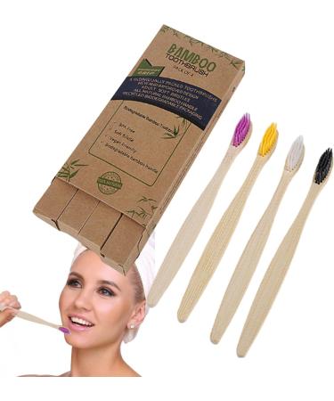 Buy Bamboo Soft Bristle Toothbrush - Travel Ready Charcoal Bristles 4 Colors | Eco-Friendly Oral Care - Buy Online on GoSupps.com