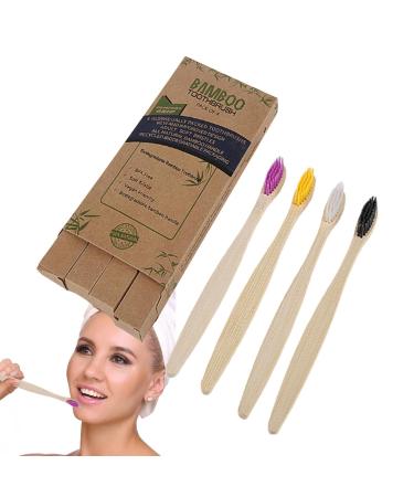 Eco-Friendly Bamboo Toothbrushes with Soft Bristles | Reusable Travel & Camping Toothbrushes in 4 Colors - Youpo - Buy Online on GoSupps.com