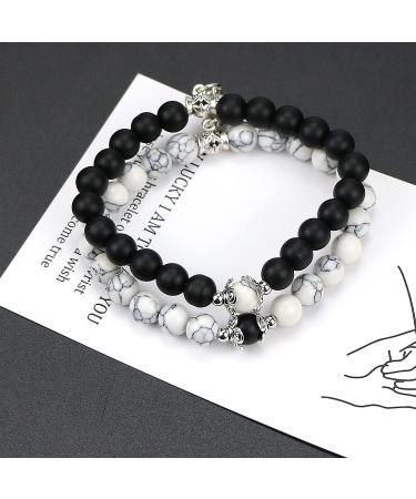 Luokifur Heart Magnetic Tar Bound Bracelets for Couples - Adjustable Pearl & Matt Stone Friendship Gifts in Black & White - Buy Online on GoSupps.com