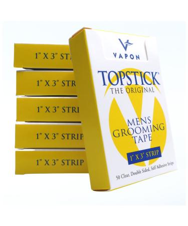 Topstick - The Original Men's Grooming Tape - 300 Count 6 Boxes - 1" x 3" Double Sided Self Adhesive Clear Tape for Toupee and Wig Adhesion - Hypo Allergenic Waterproof and Latex Free