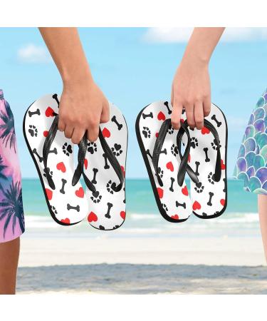 Mnsruu Dog Paw Print Red Heart Flip Flops | XL Unisex Comfort for Home Hotel Spa & Travel - Buy Online on GoSupps.com