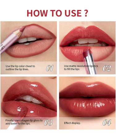  Generisch Set of 3 matte liquid lipsticks lip balm and lip pencil pink tinted moisturizing lip balm collagen lip gloss for dry lips waterproof (coffee) - Buy Online on GoSupps.com