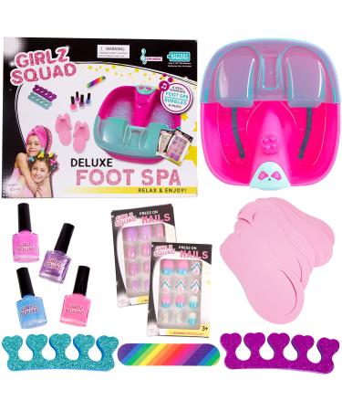 Girlz Squad Foot Spa Sets for Girls Ages 7-12 with Nail Kit for Kids - DIY Manicure and Pedicure Set with Foot Care Kit Perfect for Sleepovers and Slumber Party. Helps Develop Self-Care and Creativity