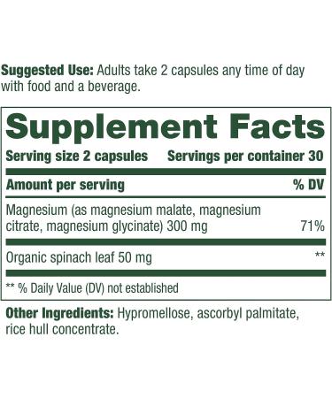 MegaFood Magnesium 300 Capsules - Vegetarian Blend for Heart, Nerve Health & Relaxation - Highly Absorbable Citrate, Malate, Glycinate - Gentle & Effective - 60 ct - Buy Online on GoSupps.com