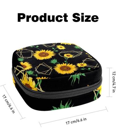 Menstruation Pad Bag with Zipper | Stylish Napkin & Tampon Collection Bag for Women & Girls | Golden Polygonal Shapes & Sunflowers - Buy Online on GoSupps.com