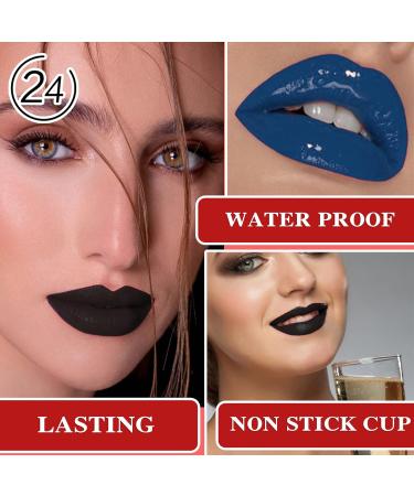 24 Hour Liquid Lipstick Set - 3 Pcs Matte Waterproof Lip Gloss in Dark Red Black Blue Purple & Pink - Long Lasting Non-Stick Cup Smudge Proof Makeup for Women - Buy Online on GoSupps.com