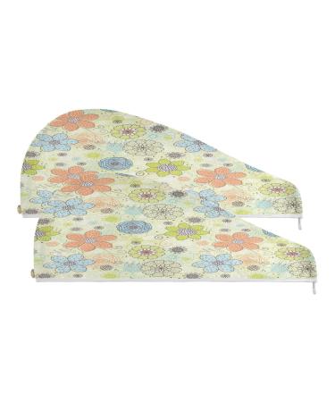 Vintage Daisy Flower Dry Hair Cap 2 Piece Quick Drying Towel Set with Button Headband Super Absorbent Soft & Comfortable