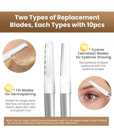 Premium Dermaplaning Tool for Face - 20 Blade Refills | Exfoliate Smooth Skin & Remove Peach Fuzz | Ideal Facial Shaver for Women - Buy Online on GoSupps.com