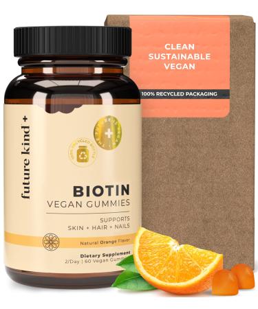 Future Kind Vegan Biotin Gummies (60ct) - Biotin Vitamins for Hair Skin and Nails with VIT A C & E - Vegan Hair Skin and Nails Vitamins for Women & Men - Orange Flavored Biotin Hair Growth Vitamins