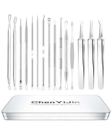 15 PCS Blackhead Remover Pimple Popper Tool Kit,Black Head Remove Extractor for Acne Comedone Whitehead Popping Zit Blemish Facial Skin Care Tools with Metal Case