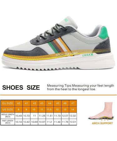 URRAX Men's Orthopedic Arch Support Leather Shoes - Plantar Fasciitis Relief | Comfortable Walking Sneakers for Heel Pain - 11W, Grey/Green - Buy Online on GoSupps.com