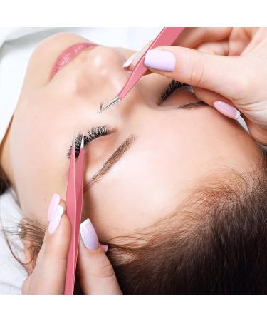 3-Piece Pink Eyelash Extension Tweezers Set | Stainless Steel Straight & Curved Pointed Tool for False Eyelashes | Perfect for Women & Girls - Buy Online on GoSupps.com