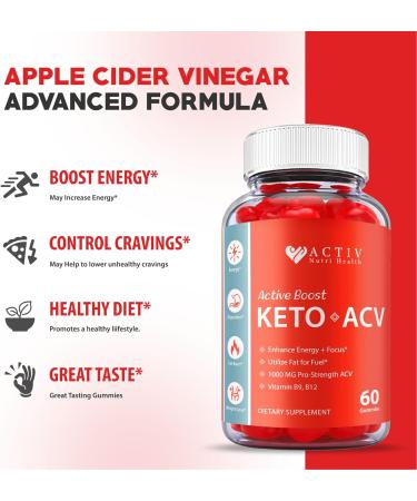 Activ Keto ACV Gummies - 1000mg Vegan Formula with Apple Cider Vinegar & Vitamin B (60 Gummies) - Buy Online on GoSupps.com