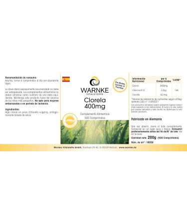 Buy Chlorella 400 mg - Vegan Algae Powder with Chlorophyll & Vitamin B12 - 500 Tablets - Premium Quality from Warnke Vital Substances - Buy Online on GoSupps.com