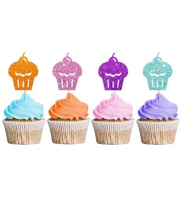 Sweet One Cupcake Toppers Two Sweet Birthday Cupcake Toppers Ice-cream Themed Dessert Picks Baby Girl Birthday Party Decoration - Pink & Purple Glitter