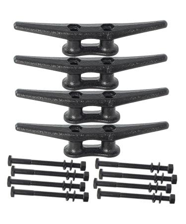 VEITHI 6 inch Boat Cleat, Electrophoretic Coated Black Dock Cleats (4,6,8,12 Pack), Perfect as Cleat Hook for Boat Docks, Decks, Piers for Tying up Boats, Kayaks and Jet ski's. Hardware Included. 4Pack