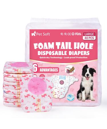 PET soft dog diapers for bitches 40 pieces of disposable diapers for dogs & cats high-suction cat diapers Figure trousers for bitches with adjustable tail hole (L-40 pieces)