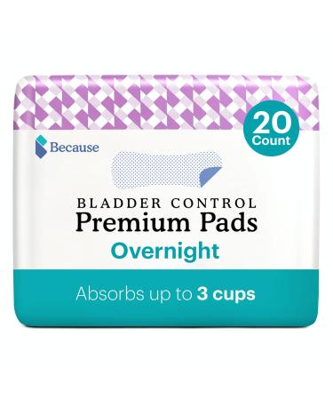 Because Premium Incontinence Pads for Women - Discreet, Individually Wrapped Liners - Overnight, 20 Pads 20 Count (Pack of 1)