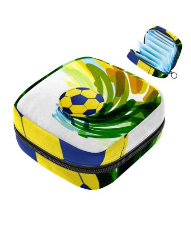 Storage bags for women's bandages green-yellow watercolor abstract football game portable menstrual performance panty liners tampons women's bandages storage holder for women school office multi-color 09