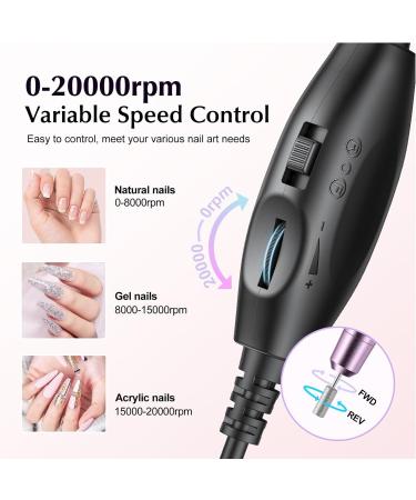 Adjustable Speed Electric Nail File Drill Set | Portable Manicure Pedicure Kit | 6 Bits 31 Sanding Bands | Ideal Gift for Beginners and Women | Corded Light Purple - Buy Online on GoSupps.com