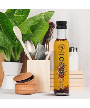 Olive Oil with Pepper 250ml - Olive Oil with Pepper Grains - A Mix of Four Peppers - Olive Oil with Spices - Fresh Olive Oil - Cooking Olive Oil - Good for Salad - Buy Online on GoSupps.com