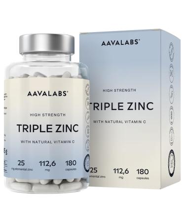 Zinc 25mg + Vitamine C - 3 Formes: Zinc Bisglycinate Picolinate Monomethionine Triple Zn Complement Alimentaire Haute Puissance Formule Spectre Complet - 180 Gelules