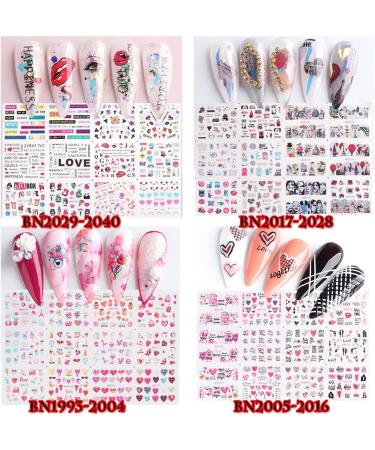 12 Design/Sheet Nail Art Decorations Manicure Butterfly-shape Rose Flower Newspaper Nail Stickers Valentine Retro Movie(BN1993-2004) - Buy Online on GoSupps.com