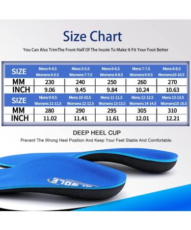 TOPSOLE Plantar Fasciitis Insoles - Arch Support Orthotic Inserts for Pain Relief - Men's 10-10.5 / Women's 12-12.5 Blue-22 - Buy Online on GoSupps.com