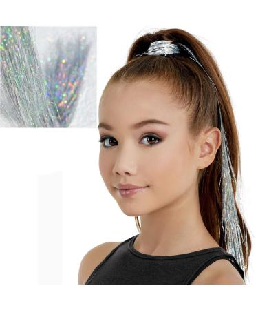 47 Shining Silver Holographic Hair Tinsel - Heat-Resistant Silk Extensions | Easy Apply Hair Accessories for Girls & Parties (400 Strands) - Buy Online on GoSupps.com