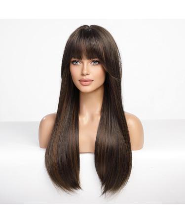 HAIRCUBE Long Natural Black Wigs with Highlights - Straight Fringe Wig for Women - Daily Wear - Buy Online on GoSupps.com