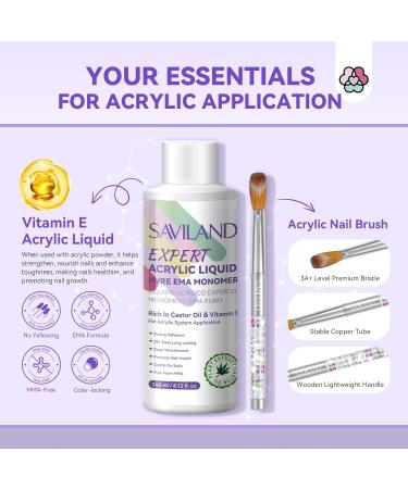 SAVILAND Odorless Pure EMA Monomer Acrylic Nail Liquid 8.12fl.oz with Brush & Dappen Dish - Perfect for Salon Quality Acrylic Nail Extensions - Buy Online on GoSupps.com