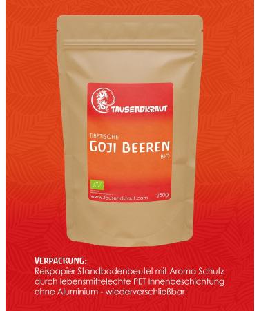  Tausendkraut Organic Goji Berries (250g) Superfood Superior Quality from Deep Tibetans Thousand Herbs - Buy Online on GoSupps.com