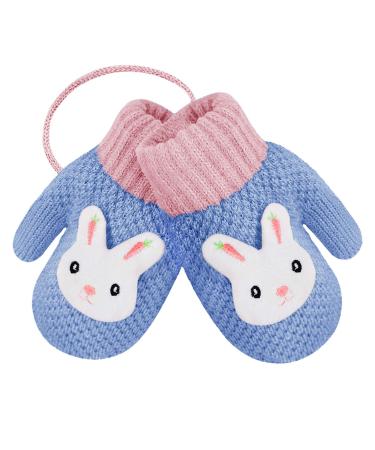 Girls Boys Cute Fox Knitting Short Full Finger Gloves Toddler Kids Winter Thermal Plush Lining Cycling Camping Gloves Mitten for 1-3 Yrs Blue/3d Rabbit