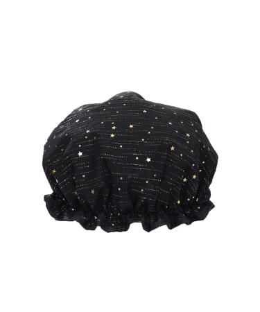 Shower Cap  Adjustable Shower Caps for Women  Extra Large Upgrade Double Waterproof Layers Hair Cap  Bath Caps Shower Hat Women Girls (Star-Black)