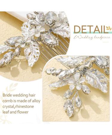 Zoestar Rhinestone Bride Wedding Hair Combs Silver Flower Headpiece Bridal Crystal Leaf Hair Accessories for Women and Girls - Buy Online on GoSupps.com
