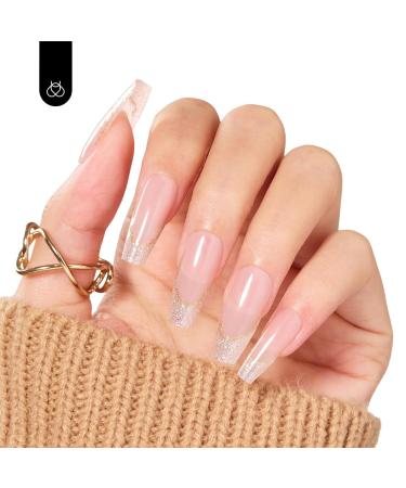 Beetles Press On Nails - 30 Pcs Medium Square Nude Pink Champagne Glitter - Easy DIY False Nails with Strong Glue - Perfect Gifts for Women & Girls - Buy Online on GoSupps.com