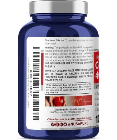 NusaPure CoQ10 400mg 100 Veggie Caps (Vegan Non-GMO) Coenzyme Q10 Supplement Antioxidant COQ-10 Enzyme Coq 10 100 Count (Pack of 1) - Buy Online on GoSupps.com