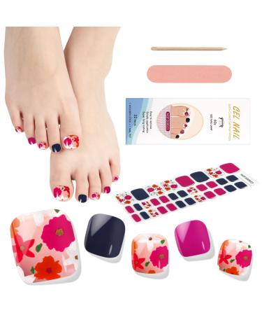 EBANKU 32 PCS Semi Cured Gel Nail Strips Gel Toeail Strips Full Wraps Adhesive Gel Toenail Stickers with Nail File and Stick(UV/LED Lamp Required)-1 (#13)