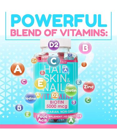 Hair Growth Vitamins with Biotin 5000mcg, Folic Acid, Vitamin A & D - Hair, Skin and Nails Gummies for Women and Men - Non-GMO Vegan Bears - 1 Pack - Buy Online on GoSupps.com