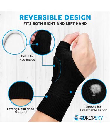 DropSky Gel Wrist Thumb Support Braces - Breathable Design for Carpal Tunnel & Arthritis Pain Relief - Fits Both Hands - Lightweight & Soft with Gel Pad (Black, 4pcs) - Buy Online on GoSupps.com