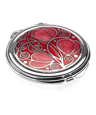 Compact Mirror - Rennie Mackintosh Leaves & Coils Design - Red/Fushia