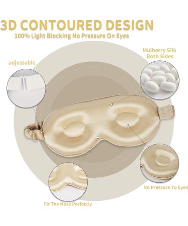 100% Mulberry Silk Sleeping Mask - Adjustable Eye Mask for Women and Men - Ideal for Travel, Home, and Office - Black (3D Gold) - Buy Online on GoSupps.com