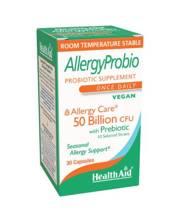 HealthAid AllergyProbio 50 Billion CFU Vegan Probiotic with Prebiotic 30 Capsules Once Daily Seasonal Allergy Support