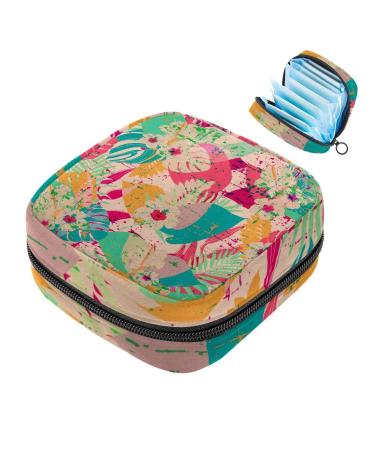 Menstruation pad bag with zipper women's napkin bag tampons collective bags for women and girls (tropical jungle flower pattern)