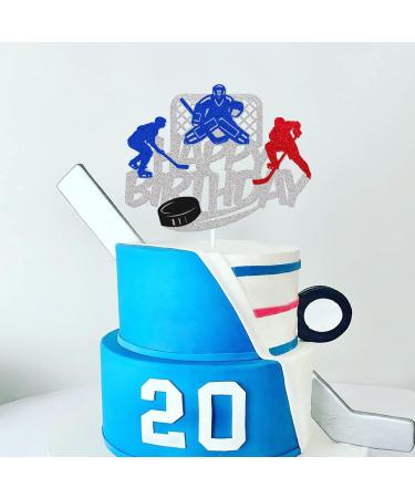 Ice Hockey Cake Topper Happy Birthday Sign Cake Decorations Puck Theme for Kids Girl Boy Man Women Birthday Party Supplies Sliver Glitter Double Sided - Buy Online on GoSupps.com