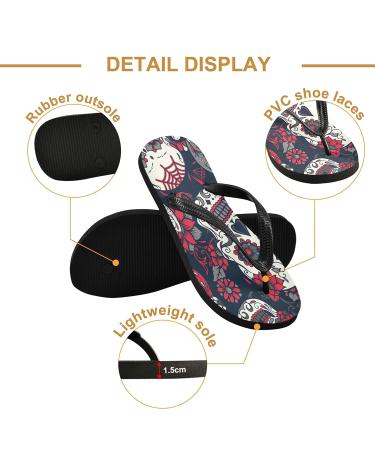 Mnsruu Skull Flip Flops - Red Floral Small Multicolor | Stylish & Unique International Shipping - Buy Online on GoSupps.com