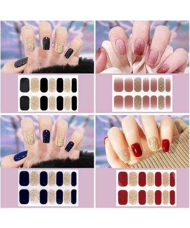 10sheets Nail Stickers Full Nail Wraps Self Adhesive Glitter Pink Red Black Green Blue Nail Art Decals for Women Manicure (Glitter and Solid Colour) - Buy Online on GoSupps.com